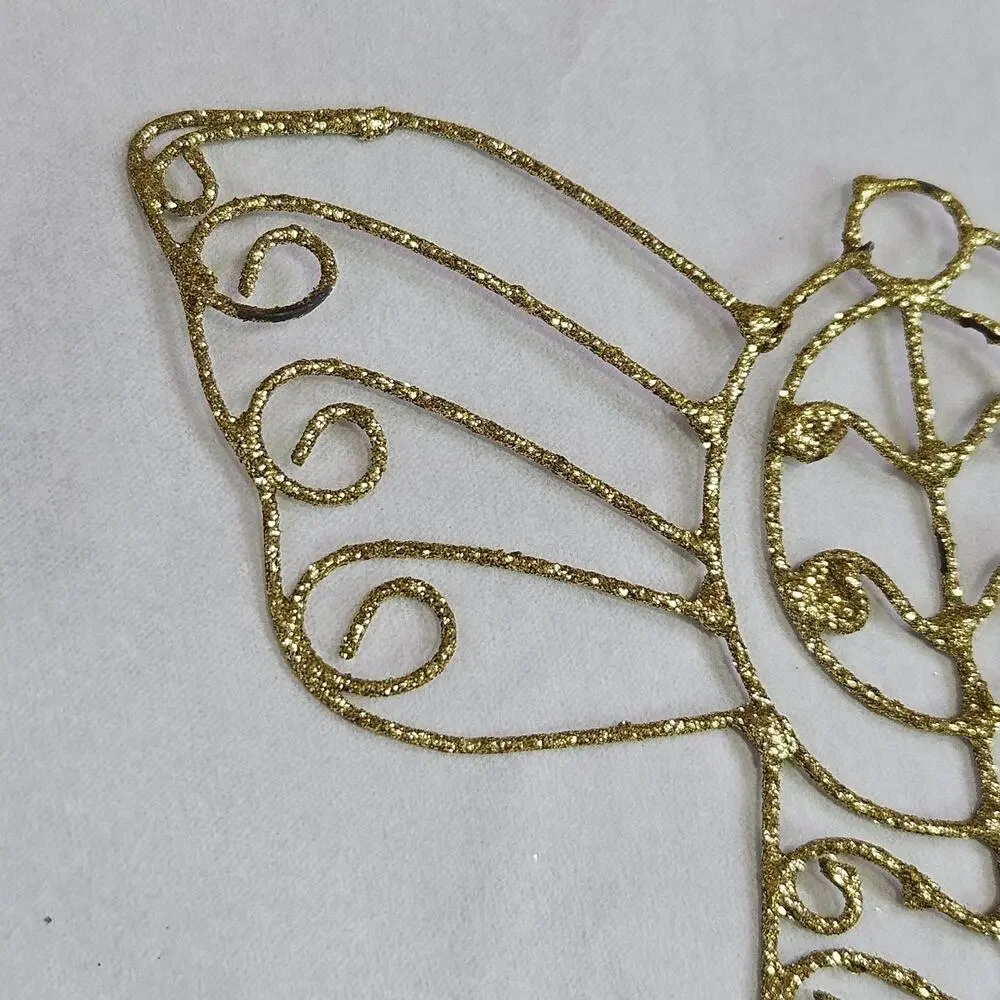 Vintage Christmas Angel Ornament Twisted Wire Gold Glitter Sparkle Metal Retro